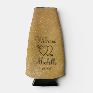Gepersonaliseerde gouden glitter bruiloft fles koe flesjeskoeler