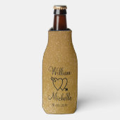 Gepersonaliseerde gouden glitter bruiloft fles koe flesjeskoeler (Fles Voorkant)