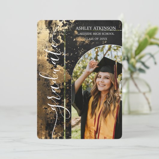 Gepersonaliseerde gouden  glitter foto Afstuderen Kaart (Staand voorkant)