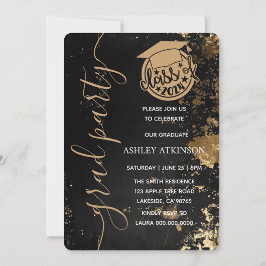 Gepersonaliseerde gouden  glitter foto Afstuderen Kaart (Achterkant)