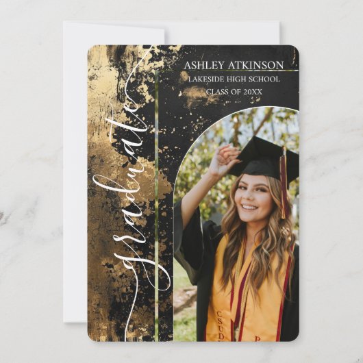 Gepersonaliseerde gouden  glitter foto Afstuderen Kaart (Voorkant)