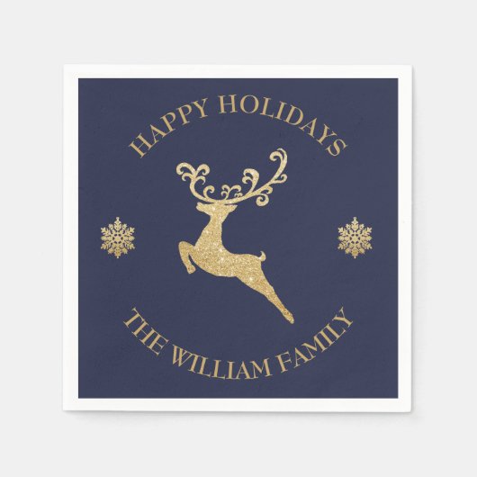 Gepersonaliseerde Gouden Glitter Rendier Happy Hol Servet (Voorkant)