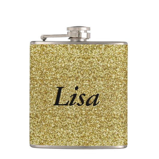 Gepersonaliseerde gouden glitterfles heupfles (Voorkant)