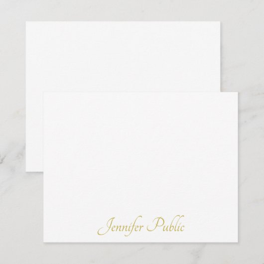 Gepersonaliseerde gouden handgeschreven script tek notitiekaartje (Voorkant / Achterkant)