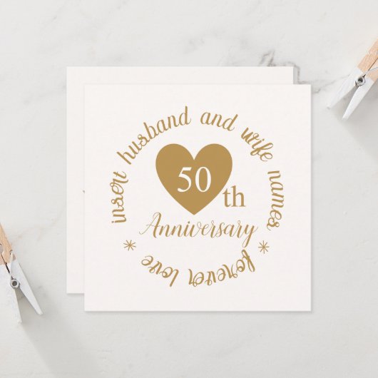 Gepersonaliseerde Gouden Hart 50e bruiloft Jubileu Kaart (Voorkant / Achterkant in situ)