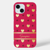 Gepersonaliseerde gouden harten op Cerise Case-Mate iPhone Case (Achterkant)
