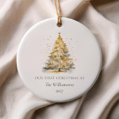 Gepersonaliseerde Gouden Kerstboom Onze Eerste Get Keramisch Ornament
