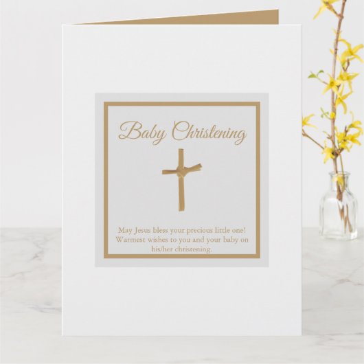 Gepersonaliseerde Gouden Kruis Baby doop doop Kaart (Gele Bloem)