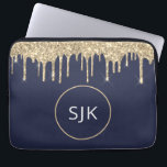 Gepersonaliseerde Gouden Marine Blauwe Glitter Mon Laptop Sleeve<br><div class="desc">Gepersonaliseerde Goud en Navy Blue Faux Glitter en Sparkle Elegant Monogrammed Initialen Hoesje. Dit hoesje kan worden aangepast om uw initiaal en voornaam op te nemen.</div>