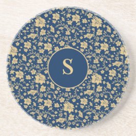 Gepersonaliseerde gouden marine bloemen zandsteen onderzetter