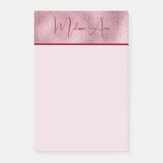 Gepersonaliseerde gouden metallic textuur blush ro post-it® notes (Voorkant)