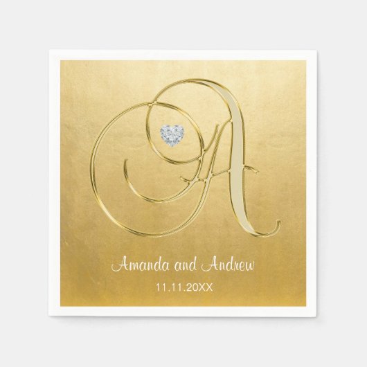 Gepersonaliseerde Gouden Monogram Initialen Diaman Servetten (Voorkant)
