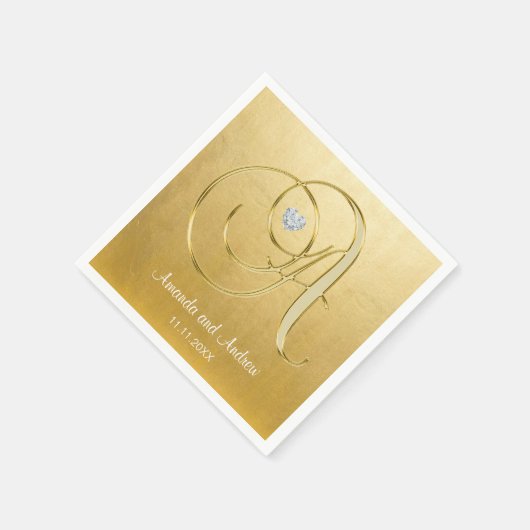 Gepersonaliseerde Gouden Monogram Initialen Diaman Servetten (Hoek)
