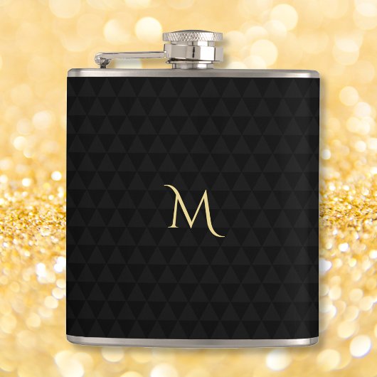 Gepersonaliseerde Gouden Monogram Modern Zwart Pat Heupfles