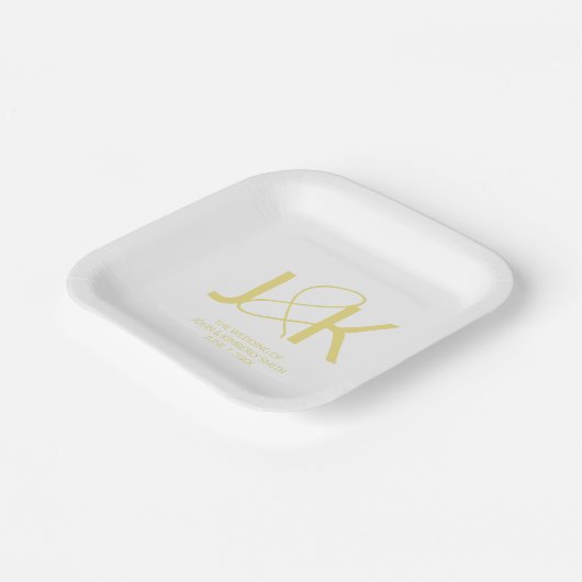 Gepersonaliseerde Gouden Monogram Trouwpapier Bord (Gebogen)