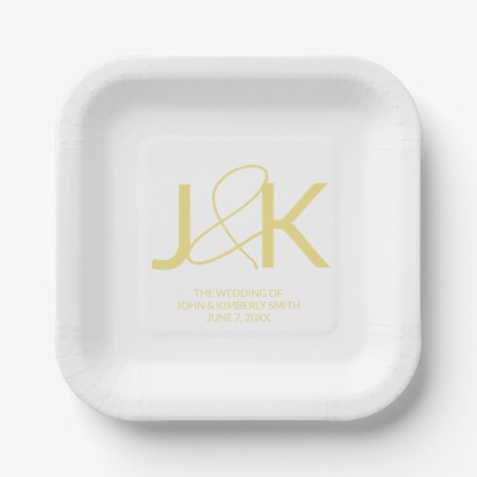 Gepersonaliseerde Gouden Monogram Trouwpapier Bord (Voorkant)