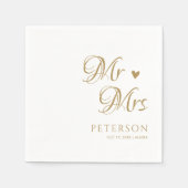 Gepersonaliseerde gouden Mr & Mrs bruiloft servett Servet (Voorkant)