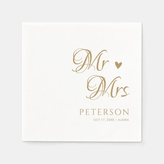 Gepersonaliseerde gouden Mr & Mrs bruiloft servett Servet (Voorkant)