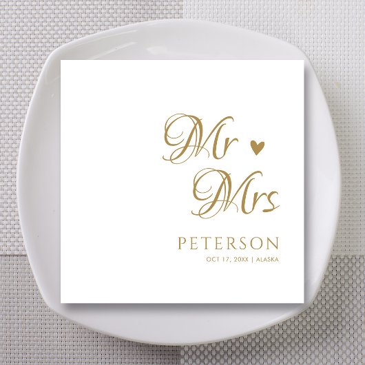 Gepersonaliseerde gouden Mr & Mrs bruiloft servett Servet