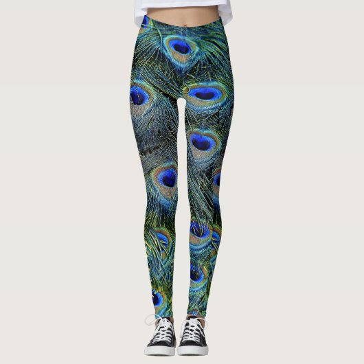 Gepersonaliseerde gouden Peacock Feathers Leggings (Voorkant)
