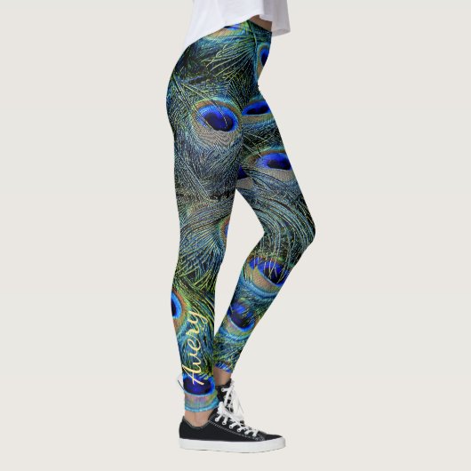 Gepersonaliseerde gouden Peacock Feathers Leggings (Rechts)