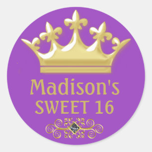 Gepersonaliseerde gouden prinsen kroon op Paarse S Ronde Sticker