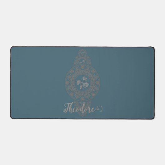 Gepersonaliseerde Gouden Rococo Lotus Siermandala Bureaumat (Voorkant)