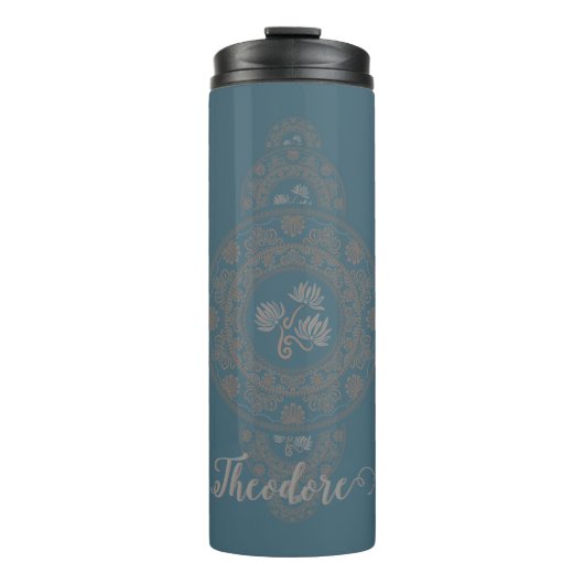 Gepersonaliseerde Gouden Rococo Lotus Siermandala Thermosbeker (Voorkant)