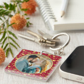 Gepersonaliseerde gouden, rode harten Valentijnsda Sleutelhanger (Voorkant Rechts)