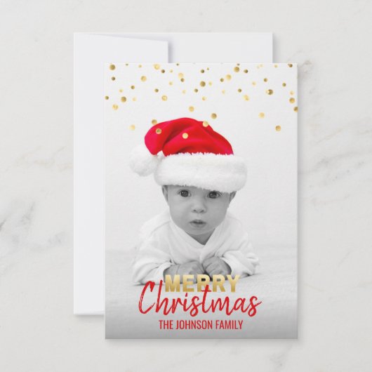 Gepersonaliseerde Gouden Rode Kerstvakantie | FOTO Kaart (Voorkant)