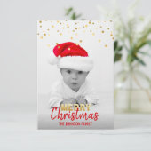 Gepersonaliseerde Gouden Rode Kerstvakantie | FOTO Kaart (Staand voorkant)