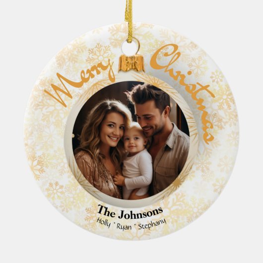 Gepersonaliseerde Gouden Sneeuwvlok Gepersonalisee Keramisch Ornament (Achterkant)