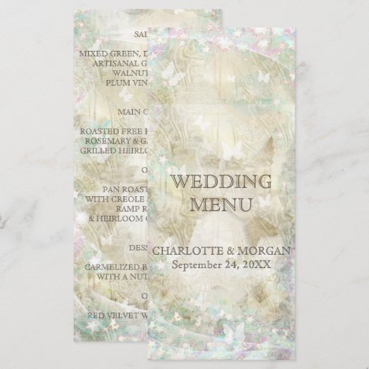 Gepersonaliseerde Gouden Sparkly Rustieke Bruiloft Menu (Voorkant / Achterkant)