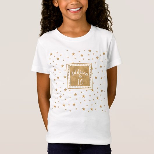 Gepersonaliseerde gouden ster glitter meisje verja t-shirt (Voorkant)