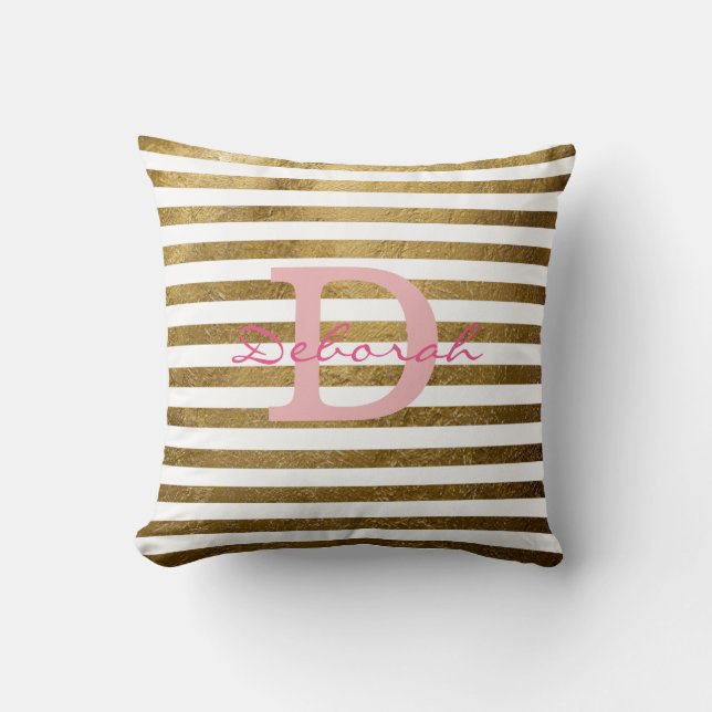 gepersonaliseerde gouden strepen, monogrammen kussen (Voorkant)