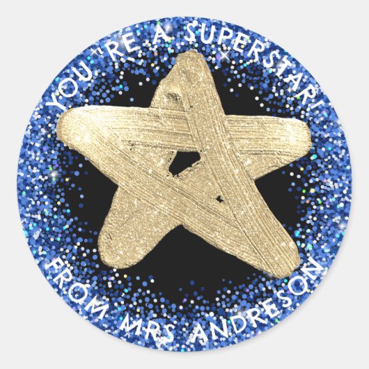 Gepersonaliseerde gouden superster Teacher Reward Ronde Sticker (Voorkant)