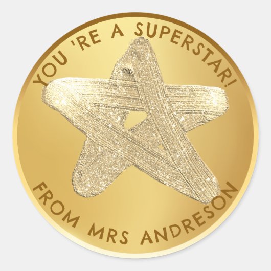 Gepersonaliseerde gouden superster Teacher Reward Ronde Sticker (Voorkant)