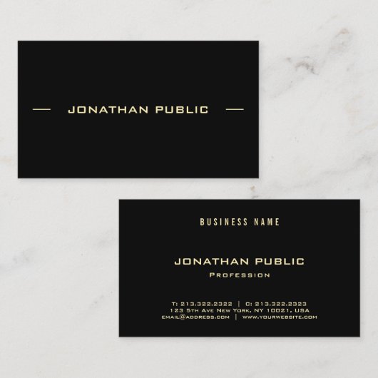 Gepersonaliseerde Gouden Tekst Zwart Sjabloon Mode Visitekaartje (Voorkant / Achterkant)
