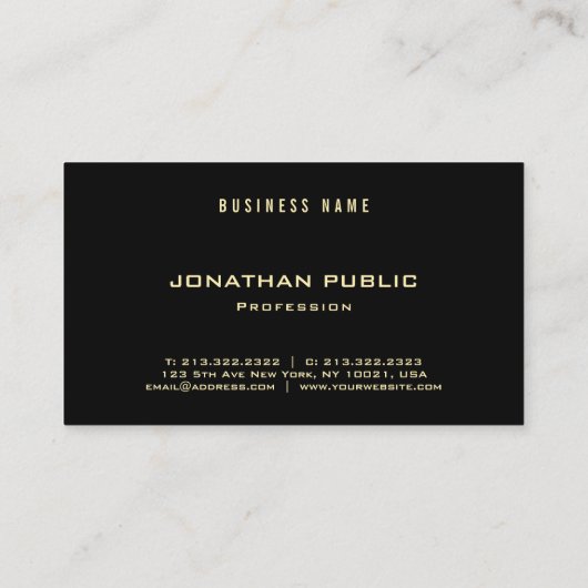 Gepersonaliseerde Gouden Tekst Zwart Sjabloon Mode Visitekaartje (Achterkant)
