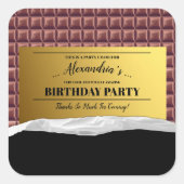 Gepersonaliseerde Gouden Ticket Chocolade Party Fa Vierkante Sticker (Voorkant)