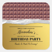 Gepersonaliseerde Gouden Ticket Chocolade Party Fa Vierkante Sticker (Voorkant)