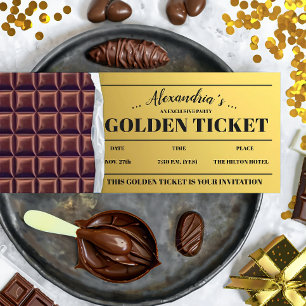 Gepersonaliseerde gouden ticket chocolade uitnodig