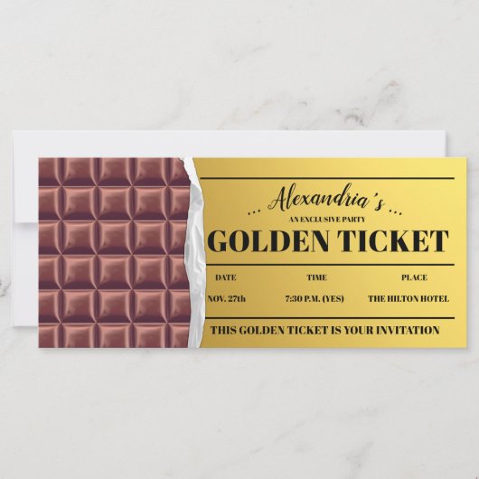 Gepersonaliseerde gouden ticket chocolade uitnodig (Voorkant)