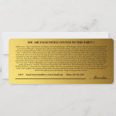 Gepersonaliseerde gouden ticket party uitnodiging (Achterkant)