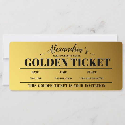 Gepersonaliseerde gouden ticket party uitnodiging (Voorkant)