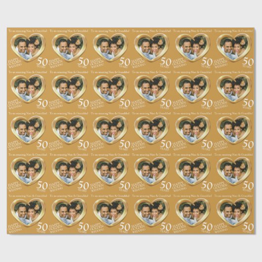 Gepersonaliseerde gouden trouwdag foto cadeaupapier (Vlak)