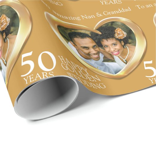Gepersonaliseerde gouden trouwdag foto cadeaupapier (Rol Hoek)