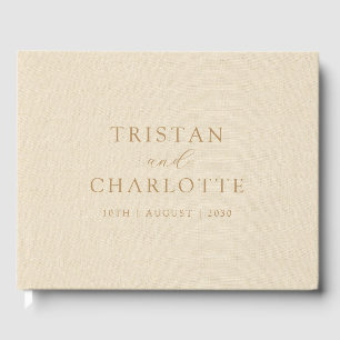 Gepersonaliseerde Gouden Typografie Crème Faux Lin Gastenboek