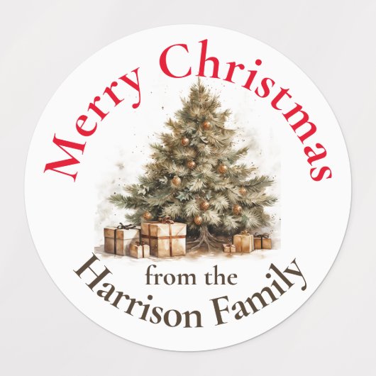 Gepersonaliseerde gouden Waterverf kerstboomwensen Labels (Design 2)