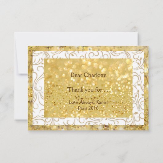 Gepersonaliseerde gouden wit bedankkaart (Achterkant)